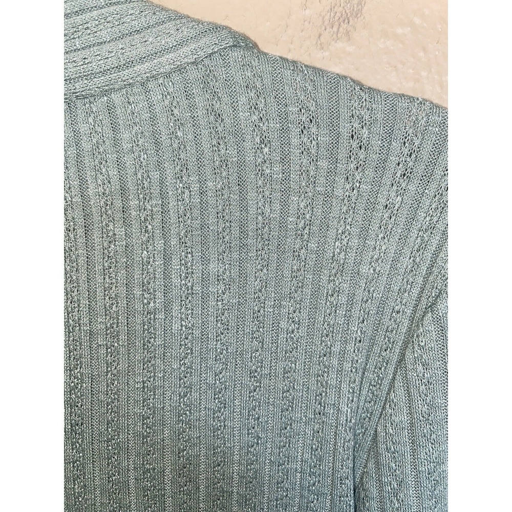 Miss Me Top Women Green Crochet V-Neck Long Sleeve Knotted Large  Stripe Western - Picture 7 of 8
